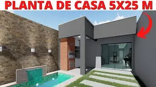 PLANTA DE CASA COM 03 QUARTOS, PISCINA E ÁREA GOURMET - 5X25 METROS!