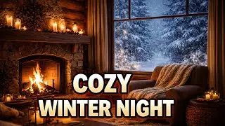  Hour Cozy Winter Fireplace Ambience ❄️ Snowy Cabin Sounds for Sleep & Relax