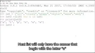 Building a list of first letters and letters beginning with a using list comprehension Python