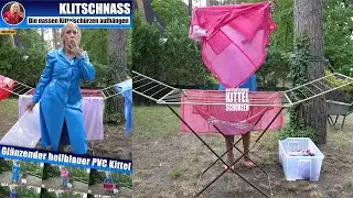 #Trailer #02947: Sandy h&auml;ngt ihre klitschnassen Kittelsch&uuml;rzen im #PVC Kittel auf