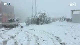 Chute de neige dans la ville d&rsquo;Ariha dans les villages du mont al‑Zawiya dans la banlieue d&rsquo;Idleb