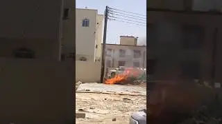 Electrical wooden pole fire #oman #duqm #viral