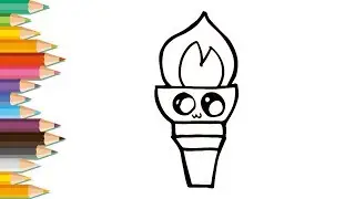 Drawing and Coloring a Cute Torch - Super Easy | Lovely Kids
