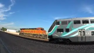 Metrolink Race BNSF power move and Horn Battle