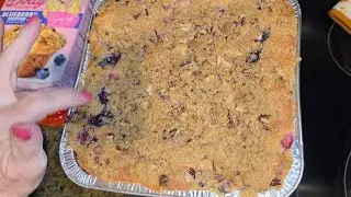 Dolly Parton's Blueberry Muffin Mix turned into Strawberry Blueberry Coffee Cake