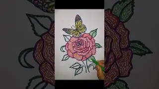 beautiful drawing of rose with butterfly🌹 🦋 #shorts