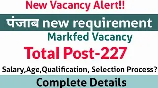 Punjab New Requirement 2021 | Markfed new requirement/Vacancy| Punjab Markfed salesman and various