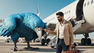 𝘉𝘭𝘶𝘦 𝘉𝘪𝘳𝘥 𝘪𝘴 𝘉𝘦𝘵𝘵𝘦𝘳 𝘛𝘩𝘢𝘯 𝘑𝘦𝘵 𝘉𝘭𝘶𝘦! Giant 🐦 Blue Bird Next to an ✈️ Airplane on the Tarmac, Video Gen