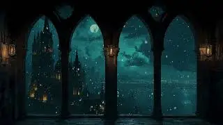 Falling Asleep at Hogwarts in Winter | Snowy Castle Window Sounds and Gentle Night Wind