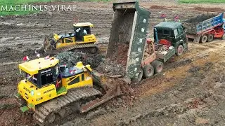 Abul Pushing Soft Dirt Mud Dump Truck Flying Unloading Dirt For Pet Soil Project Landfill Process