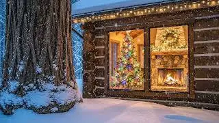Christmas Cabin Window View | Peaceful Winter Ambience with Soft Holiday Piano Music