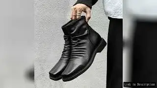Men Boots High Quality Genuine Leather Boots Fashion Square Toe High Top Booties Black Chelsea Boots