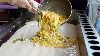 Eggs and vegetables! USD0.82 Huge Egg and Vegetable Pancake Taiwan Street Food｜一份25元的巨大蔬菜蛋餅 台灣街邊小吃