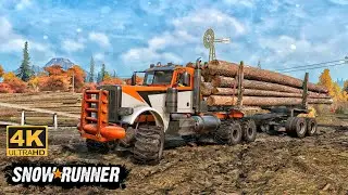 Peterbilt 389 Offroad Truck Towing a Logs on Mudding Road In SnowRunner Season 15 #snowrunner #truck