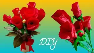 How to make Paper Flowers|Rose Bouquet using Creap paper|DIY Valentine's Day bouquet ideas