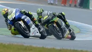 Cal Crutchlow charges at Le Mans MotoGP 2013 with Lewis Hamilton for company