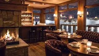 Relaxing Night Jazz at a River Café | Cozy Winter Jazz by the Fireplace for Relaxation & Rest☕