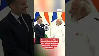 Prime Minister Narendra Modi met French President Emmanuel Macron in Mumbai. 🎥: DD/ANI