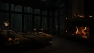 Cozy Indoor Storm Ambience 🌧️🔥 Warm Fireplace & Gentle Rain on Windows for Deep Sleep & Calm Night