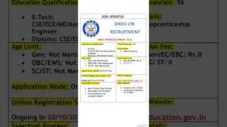 DRDO ITR Apprenticeship Recruitment 2025 | Graduate And Diploma  Vacancies