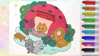 Color with me: Cute Kawaii Strawberry Juice stand 