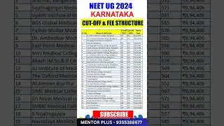 NEET 2024 Karnataka State MBBS Fee Structure and Cut Off Mark #shorts #shortvideo #viral #viralvideo