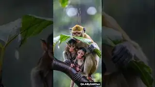 Mama Monkey Shields Her babies From Rain 🌧️ 🐒 🥺