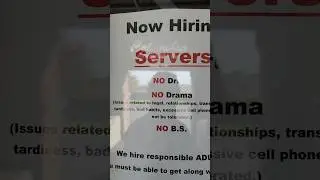 NOW HIRING!  NO DRAMA, PLEASE! #nowhiring #hiring #servers #restaurant #nodrama #wanted #bull