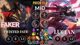 T1 Faker Twisted Fate vs Lucian Mid - KR Patch 11.4