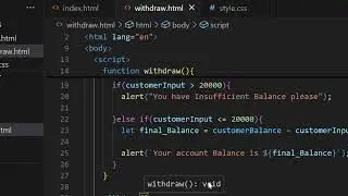 Creating a withdraw money function in Javascript