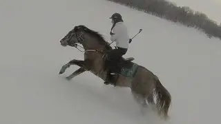 Gallop in the snow  + falls from horse
