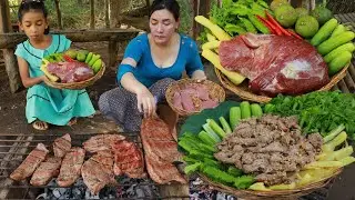 Yummy! Beef recipe- Mother cooking beef grilled for tasty delicious for dinner