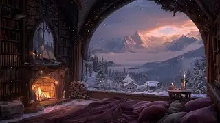 Elain's Winter Garden Ambience | Snowfall, Piano & Cozy Fireplace for Reading