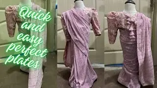 Saree cutting and  stitching complete process perfect plates , belt and puff sleeves blouse