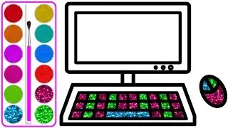 Computer Drawing and Coloring with Colored Glitters | How to Draw Computer for kid