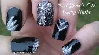 PARTY NAILS For NEW YEAR'S EVE / Black & Silver Nail Art Design