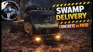 Mercedes-Benz 2636 W77 доставка бетонных плит по болотистой местности | SnowRunner | Logitech G29
