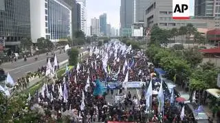 Protest against employing contract workers and low wages