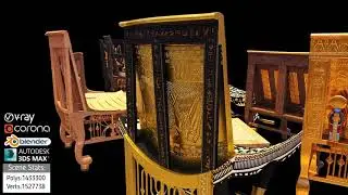Egyptian Furniture Kit - 15 Chairs Thrones Stools 3D model