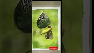 Bird Building Nest Watercolor Painting |