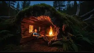 built a house alne in the forest [ASMR] beautifull mini house inside a tree trunk!