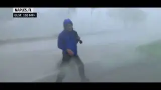 Hurricane Irma - Reporter Mike at insane windspeed