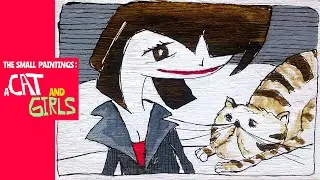 Drawing Cat & Girl with Dip pen with brown ink  Easy | Acrylic paints for layered