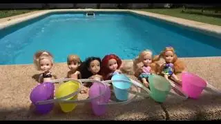 Elsa and Anna toddlers Easter egg hunt by the pool