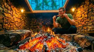 Building a house in the forest with Glass-Roof (ASMR) - This man built a mini house with Glass-Roof