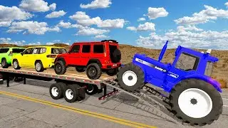 Double Flatbed Trailer Truck vs Speedbumps Train vs Cars#013  | Tractor vs Train Beamng.Drive shorts