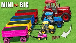Mini & BIG TRACTOR & TRAILER vs DEEP MUD & Multi Trailer - TRACTORS vs PARKOUR! Farming Simulator 22