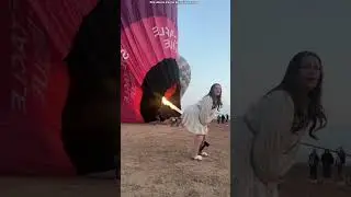 Girl having fun with hot balloon 😰