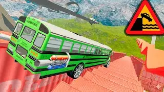 School Bus Stairs Jumps Down &ndash; Epic USA School Bus Crash Test in BeamNG Drive Simulation