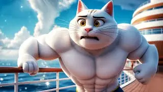 Muscular Cat vs. Sea Monster on Cruise#cat #animation #ai 